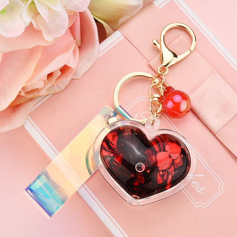 Wholesale Acrylic Oil Bottle Quicksand Love Keychain